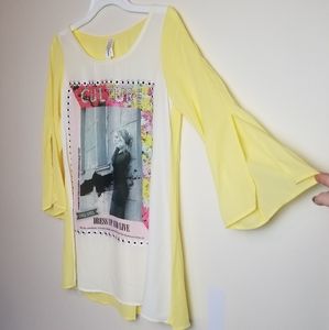 Y2k CHEEKY USA graphic print bell sleeve top